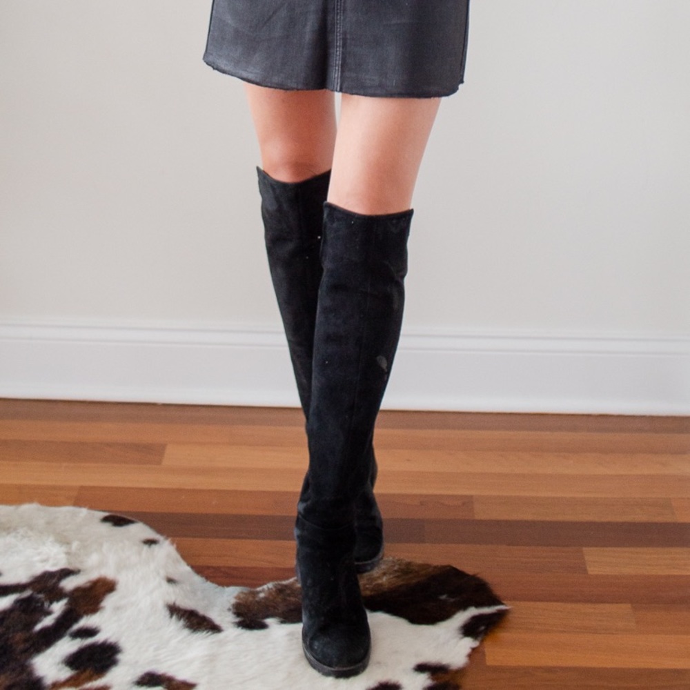 BLONDO Black Suede Presto Over the Knee Tall Boots